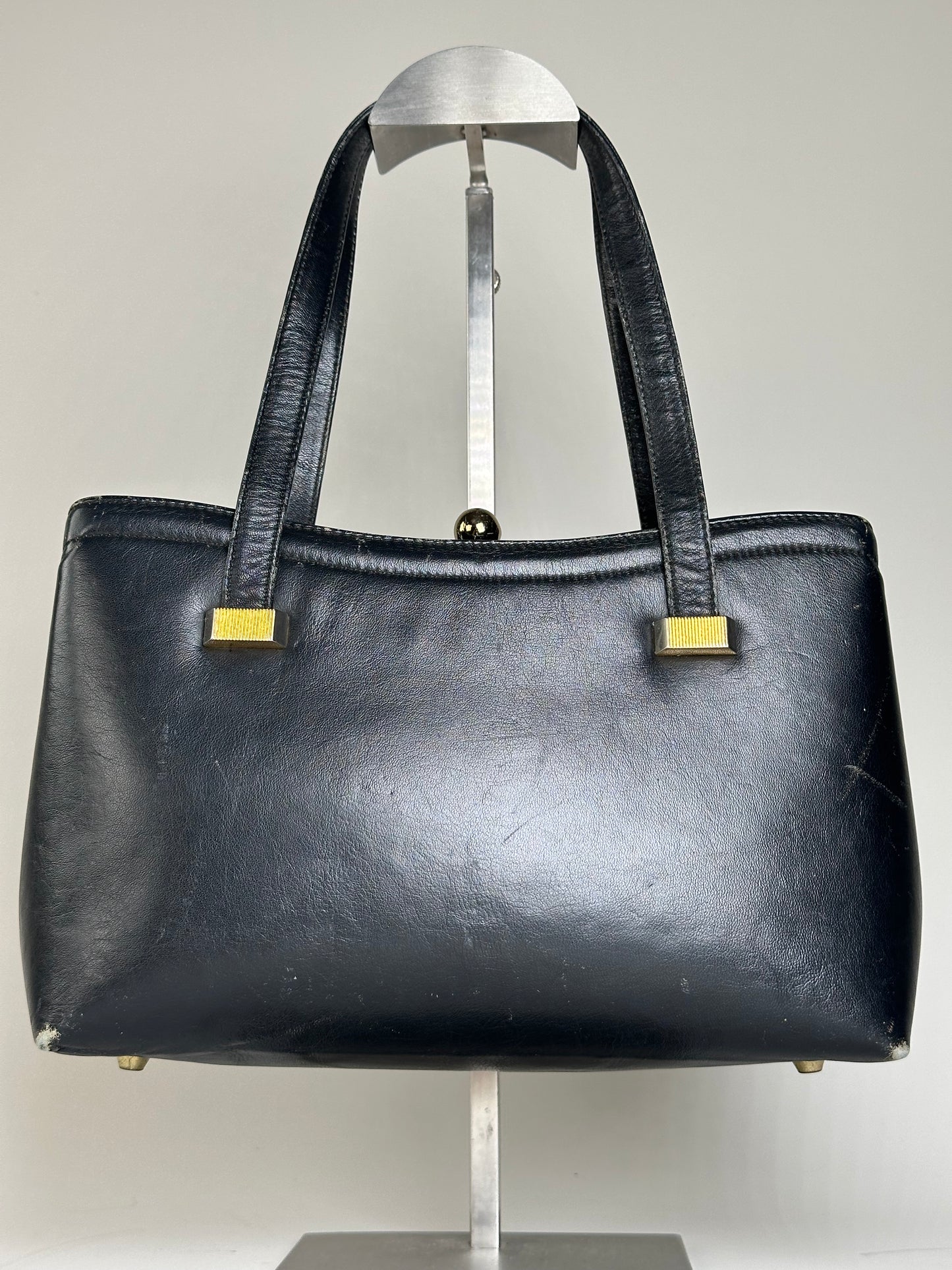 Vintage Givenchy Structured Leather Tote Black Gold