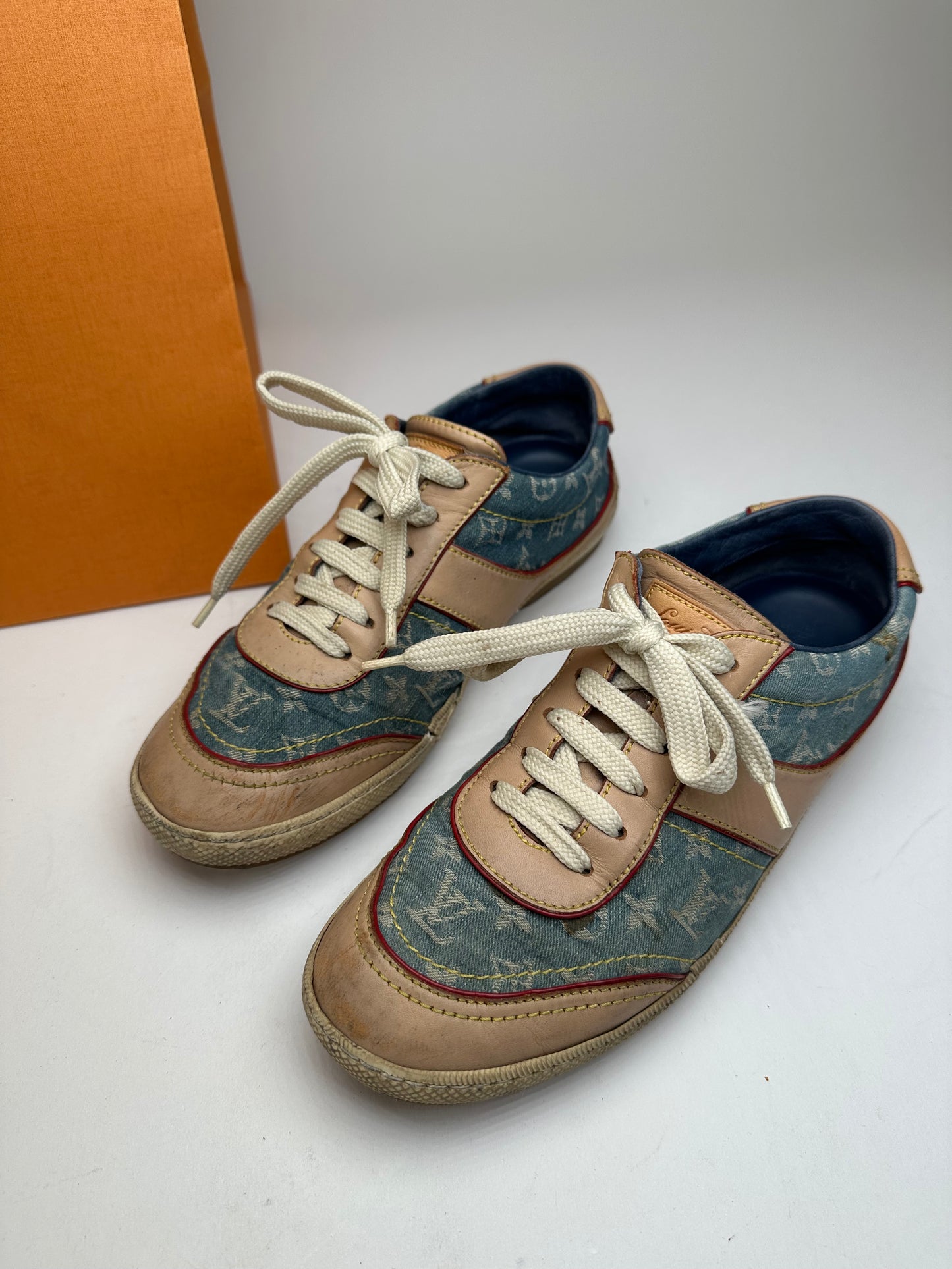 Vintage Louis Vuitton Monogram Denim Leather Sneaker Blue EU36