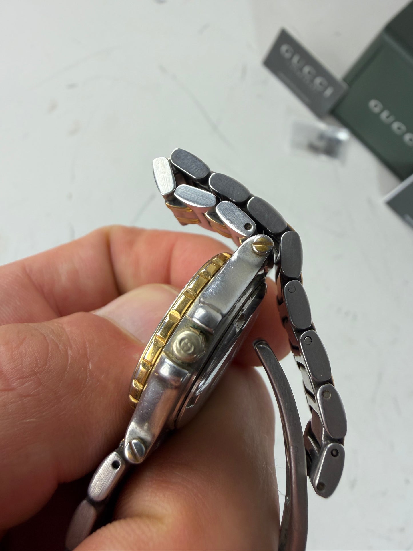 Vintage Gucci Stainless Steel Bracelet Watch Silver Gold