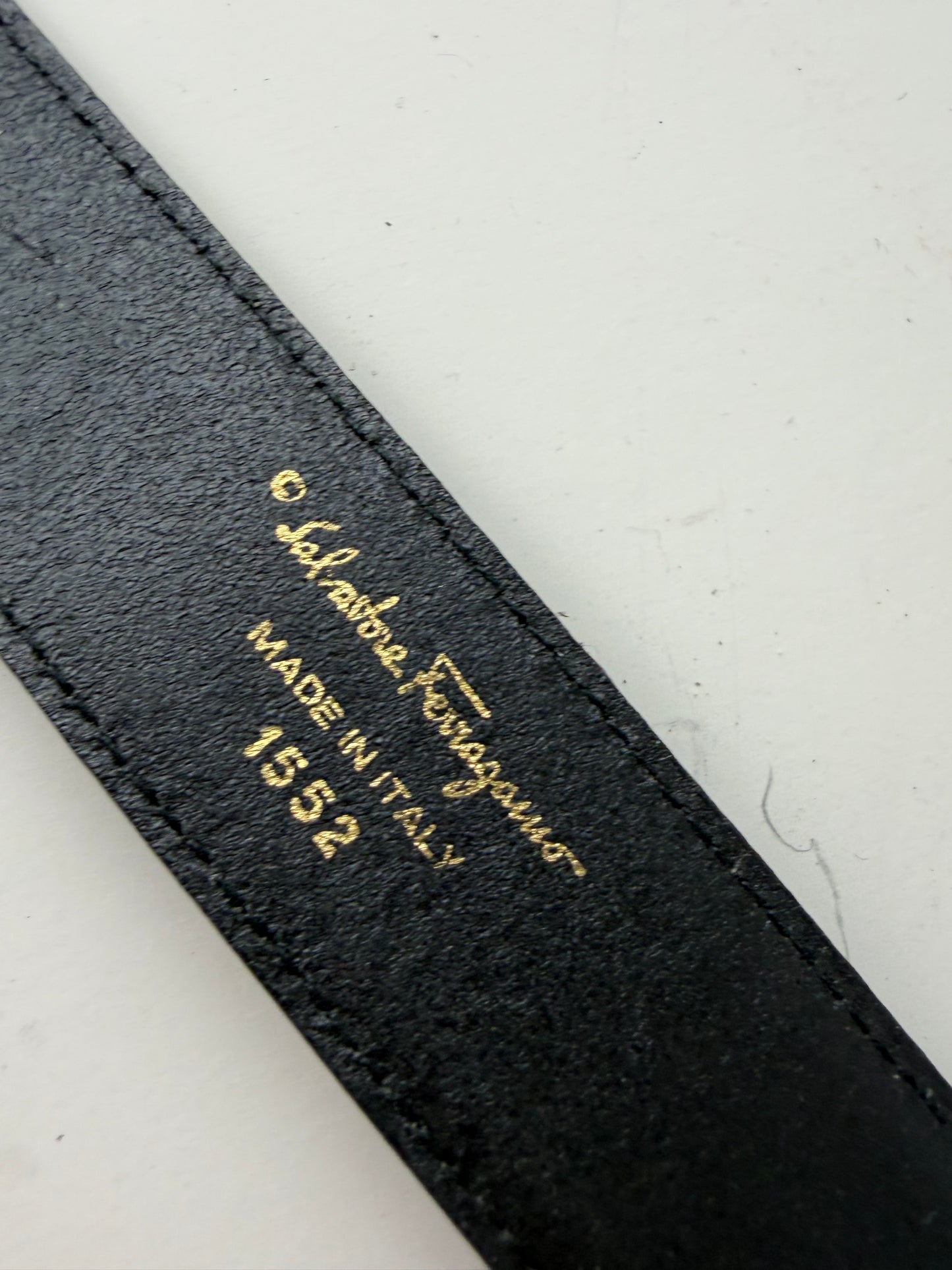 Vintage Ferragamo Patent Leather Belt Black Gold