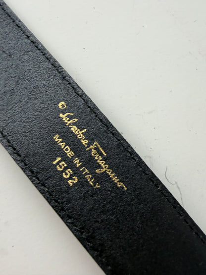 Vintage Ferragamo Patent Leather Belt Black Gold