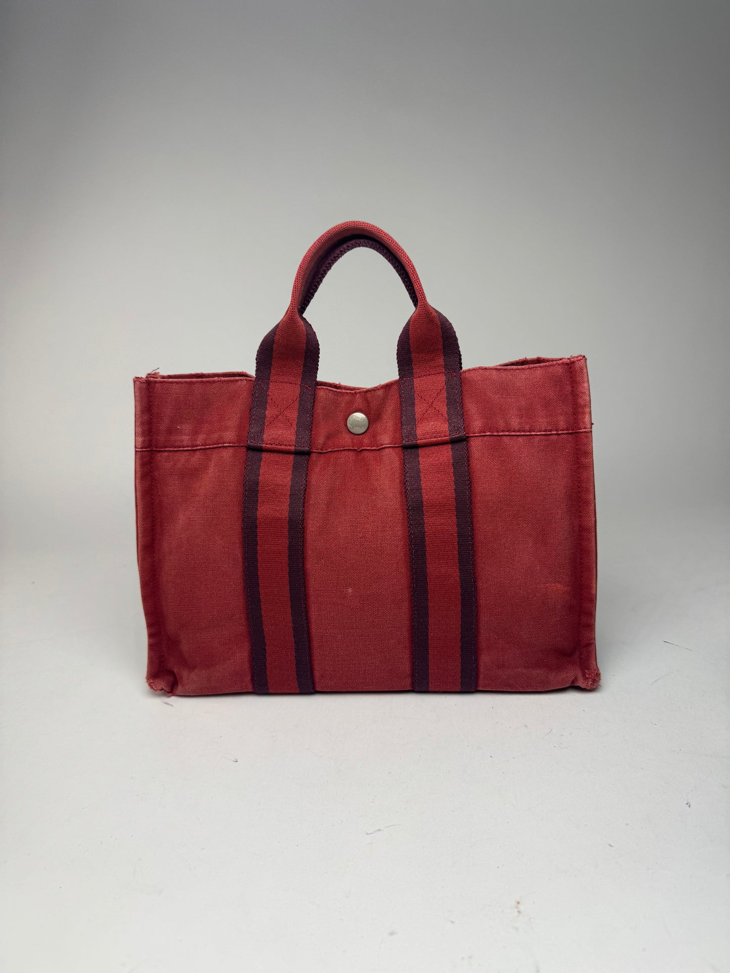 Vintage Hermes mini Canvas Tote Bag red Black