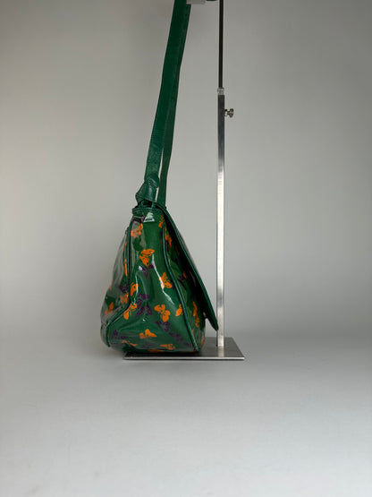 Vintage Bottega Veneta Butterfly Print Patent Shoulder Bag Green