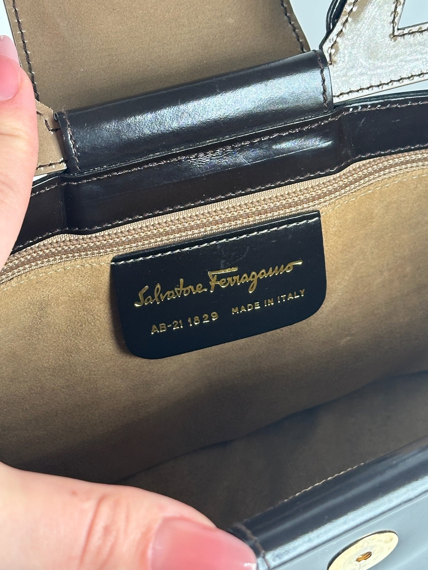 Vintage Salvatore Ferragamo Patent Leather Bag black brown
