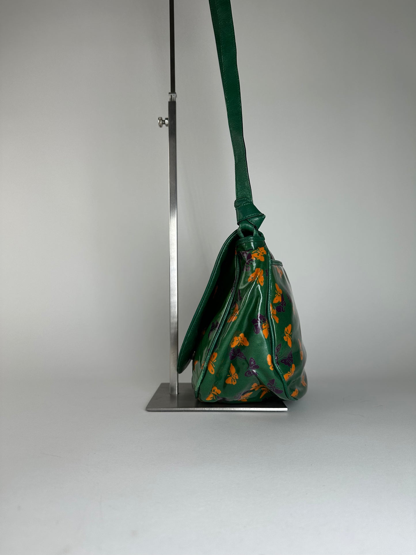 Vintage Bottega Veneta Butterfly Print Patent Shoulder Bag Green