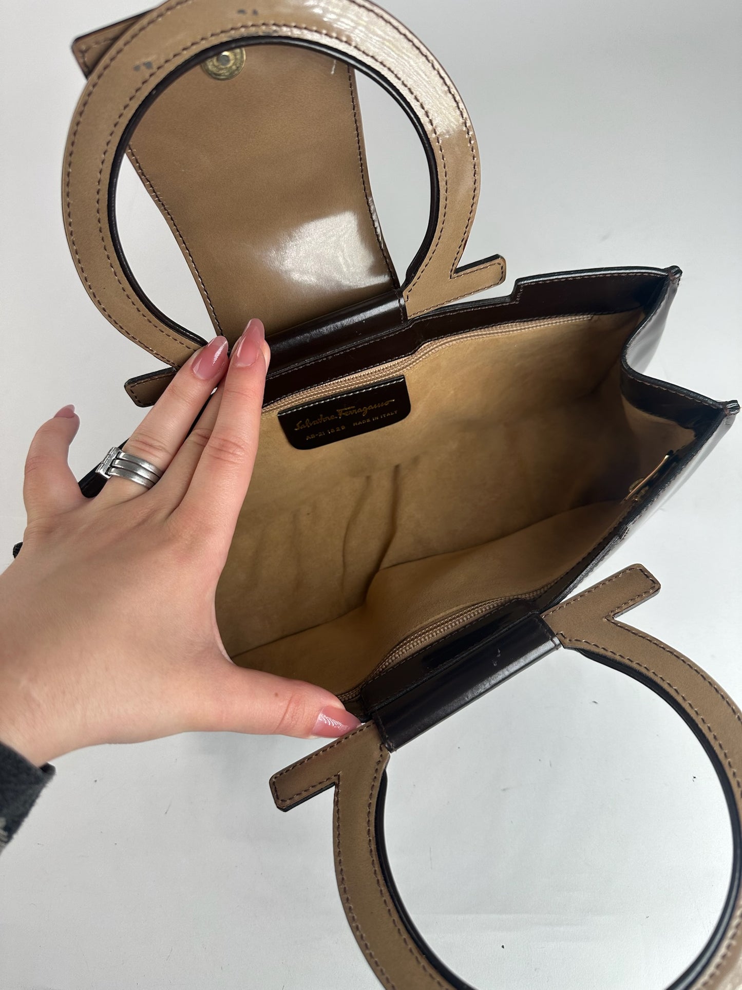 Vintage Salvatore Ferragamo Patent Leather Bag black brown