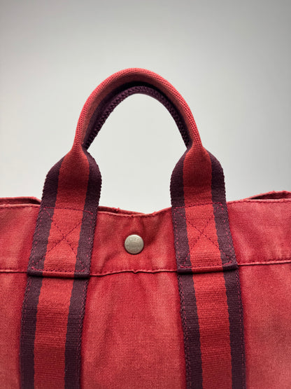 Vintage Hermes mini Canvas Tote Bag red Black