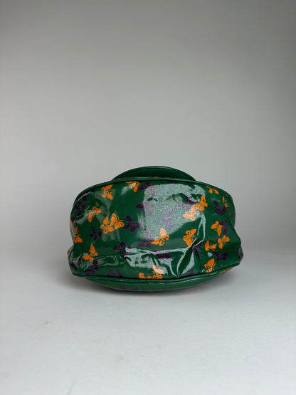 Vintage Bottega Veneta Butterfly Print Patent Shoulder Bag Green