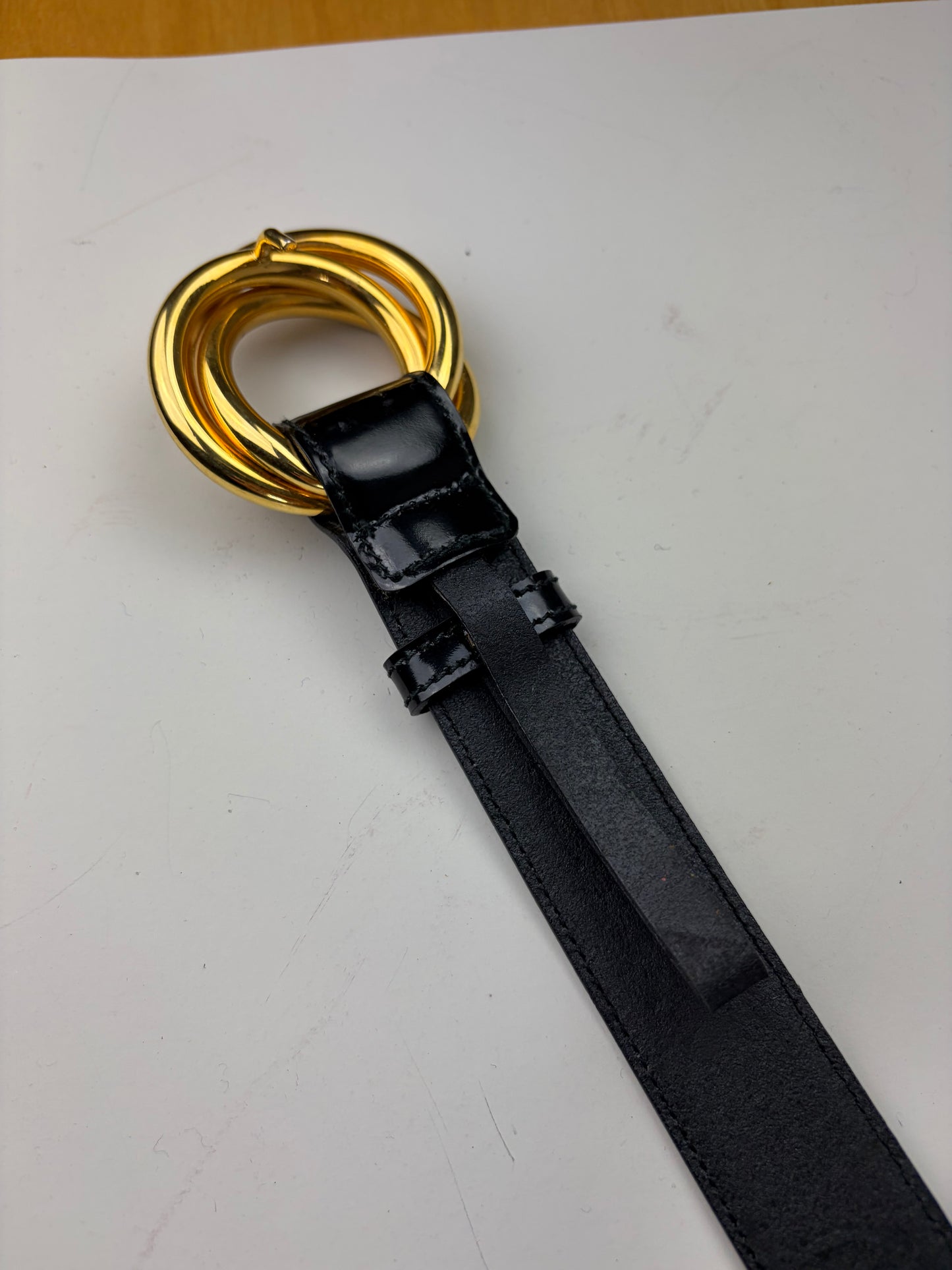 Vintage Ferragamo Patent Leather Belt Black Gold