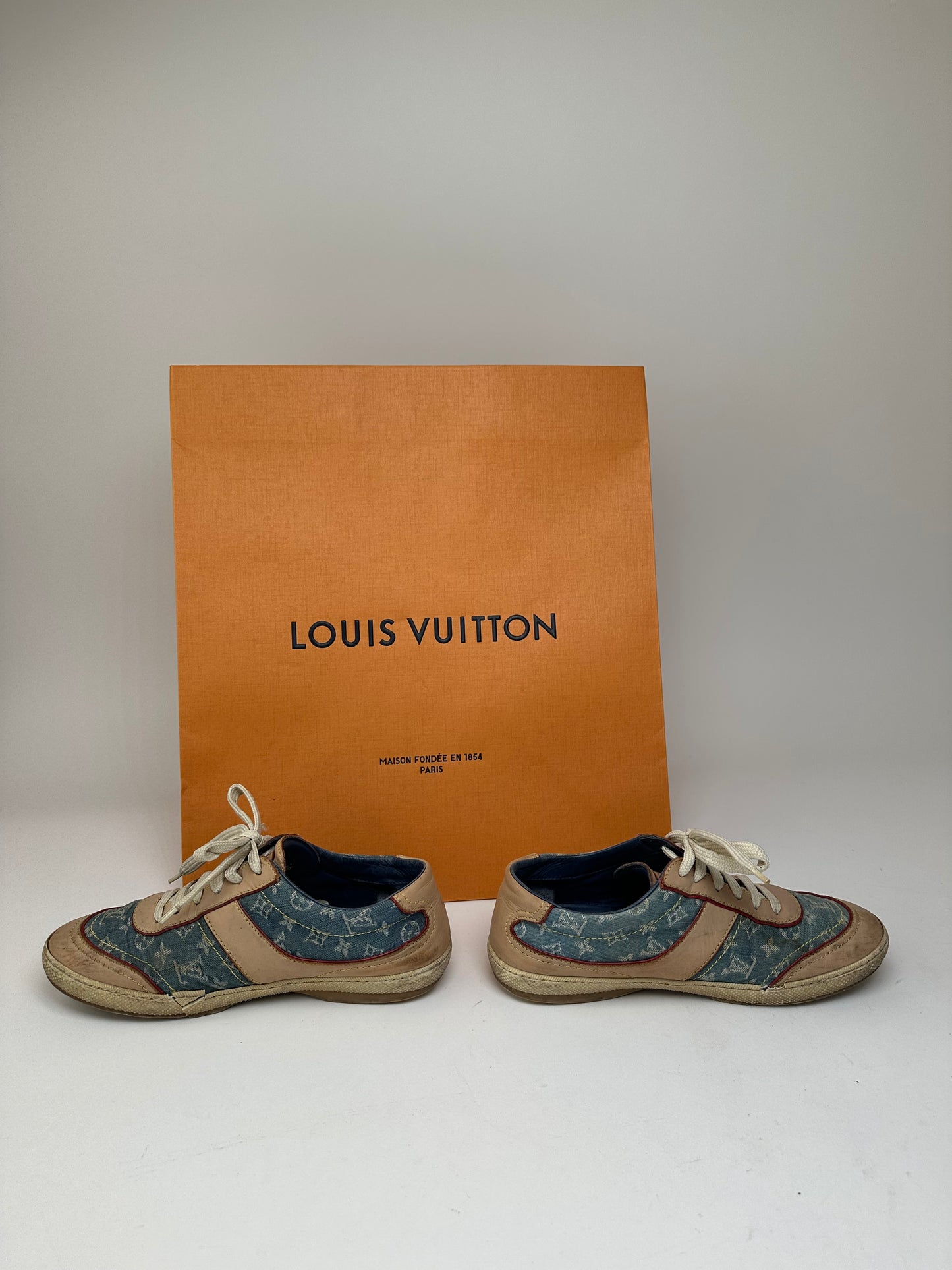 Vintage Louis Vuitton Monogram Denim Leather Sneaker Blue EU36