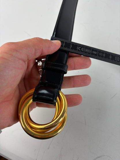 Vintage Ferragamo Patent Leather Belt Black Gold