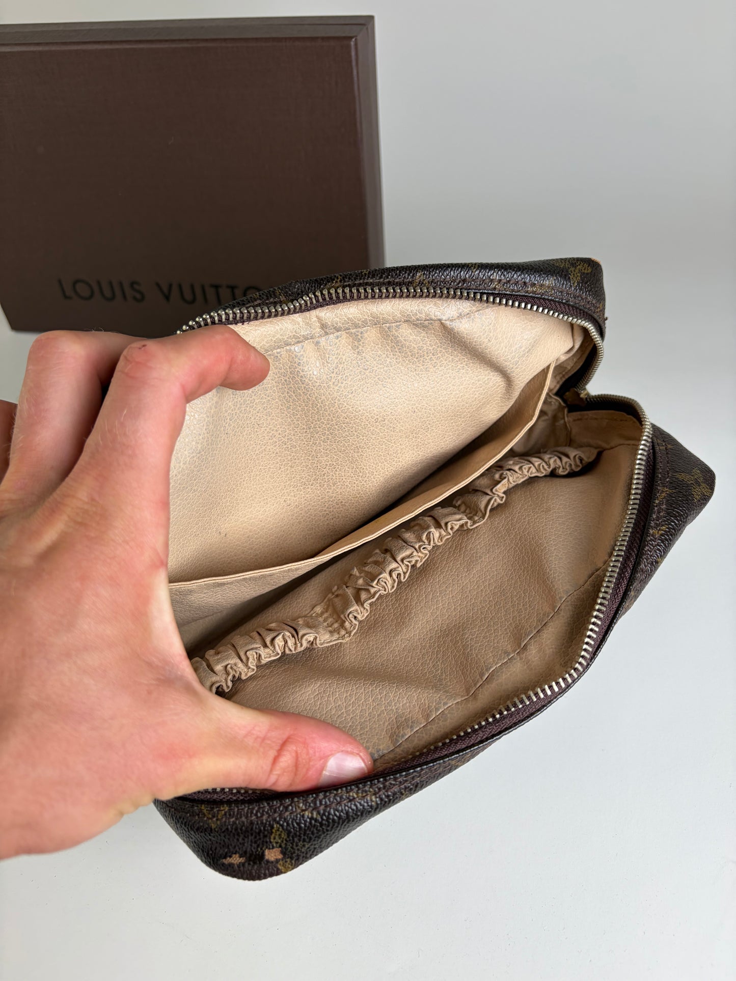 Vintage Louis Vuitton Monogram Canvas Cosmetic Pouch Brown Gold