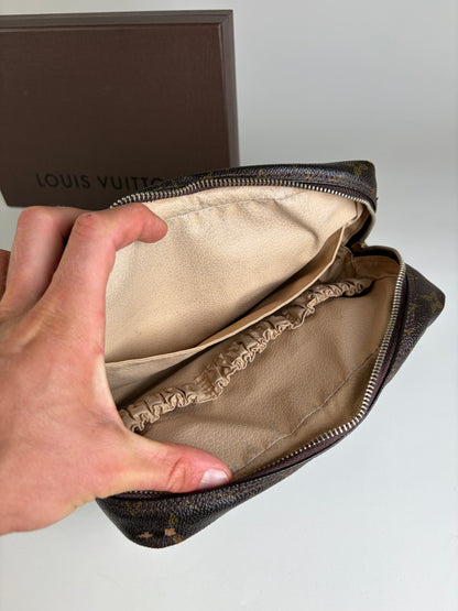 Vintage Louis Vuitton Monogram Canvas Cosmetic Pouch Brown Gold