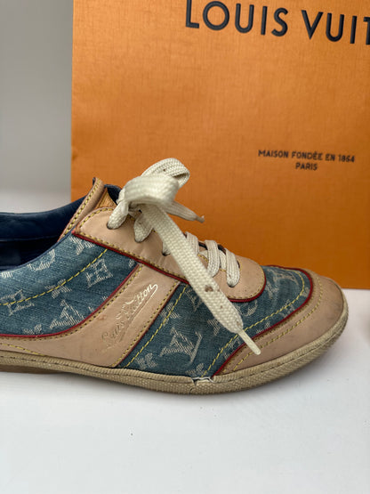 Vintage Louis Vuitton Monogram Denim Leather Sneaker Blue EU36