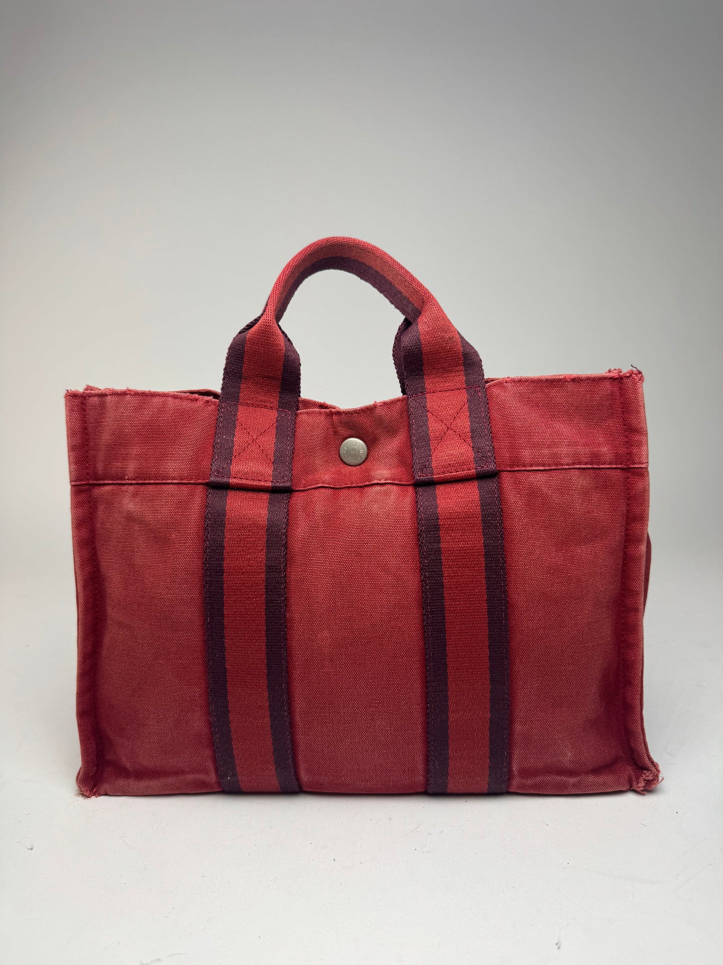 Vintage Hermes mini Canvas Tote Bag red Black