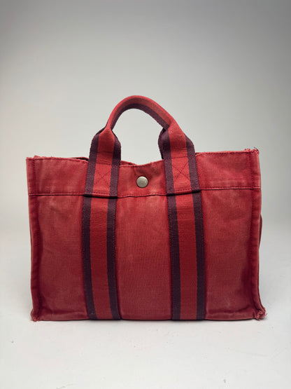 Vintage Hermes mini Canvas Tote Bag red Black
