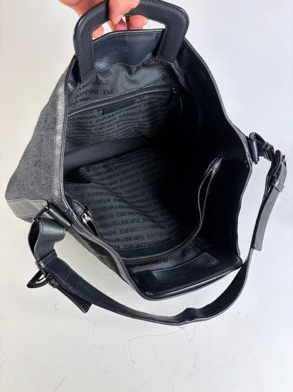 Vintage Emporio Armani Leather Fur Finish Shoulder Bag Black