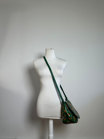 Vintage Bottega Veneta Butterfly Print Patent Shoulder Bag Green