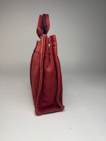 Vintage Hermes mini Canvas Tote Bag red Black