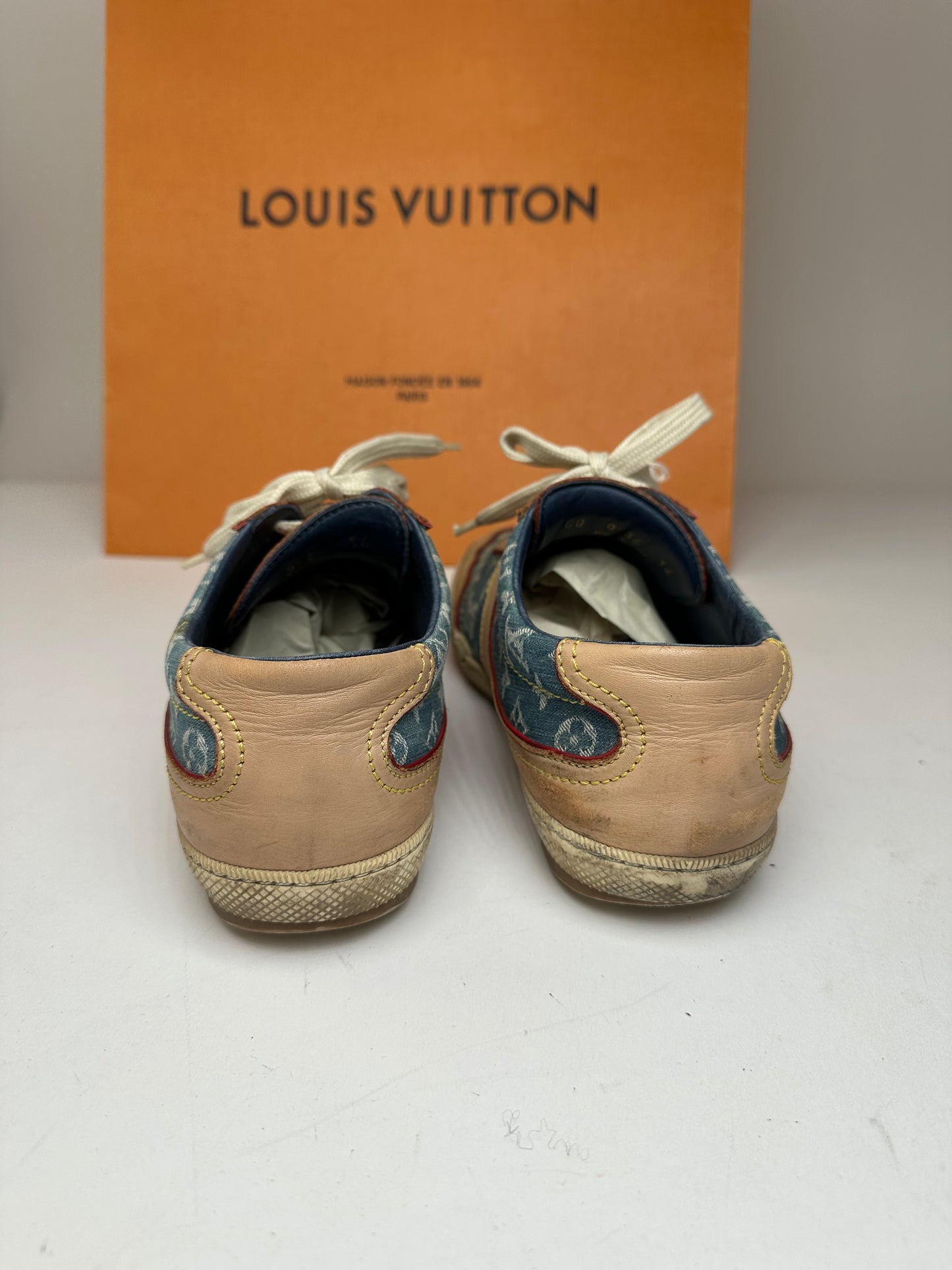 Vintage Louis Vuitton Monogram Denim Leather Sneaker Blue EU36