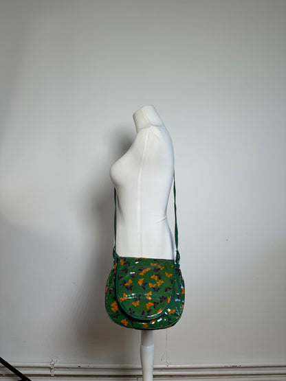 Vintage Bottega Veneta Butterfly Print Patent Shoulder Bag Green