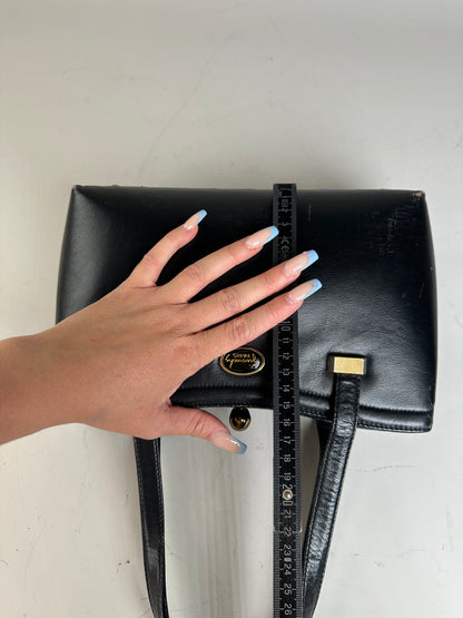 Vintage Givenchy Structured Leather Tote Black Gold