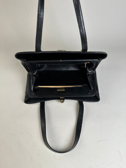 Vintage Givenchy Structured Leather Tote Black Gold