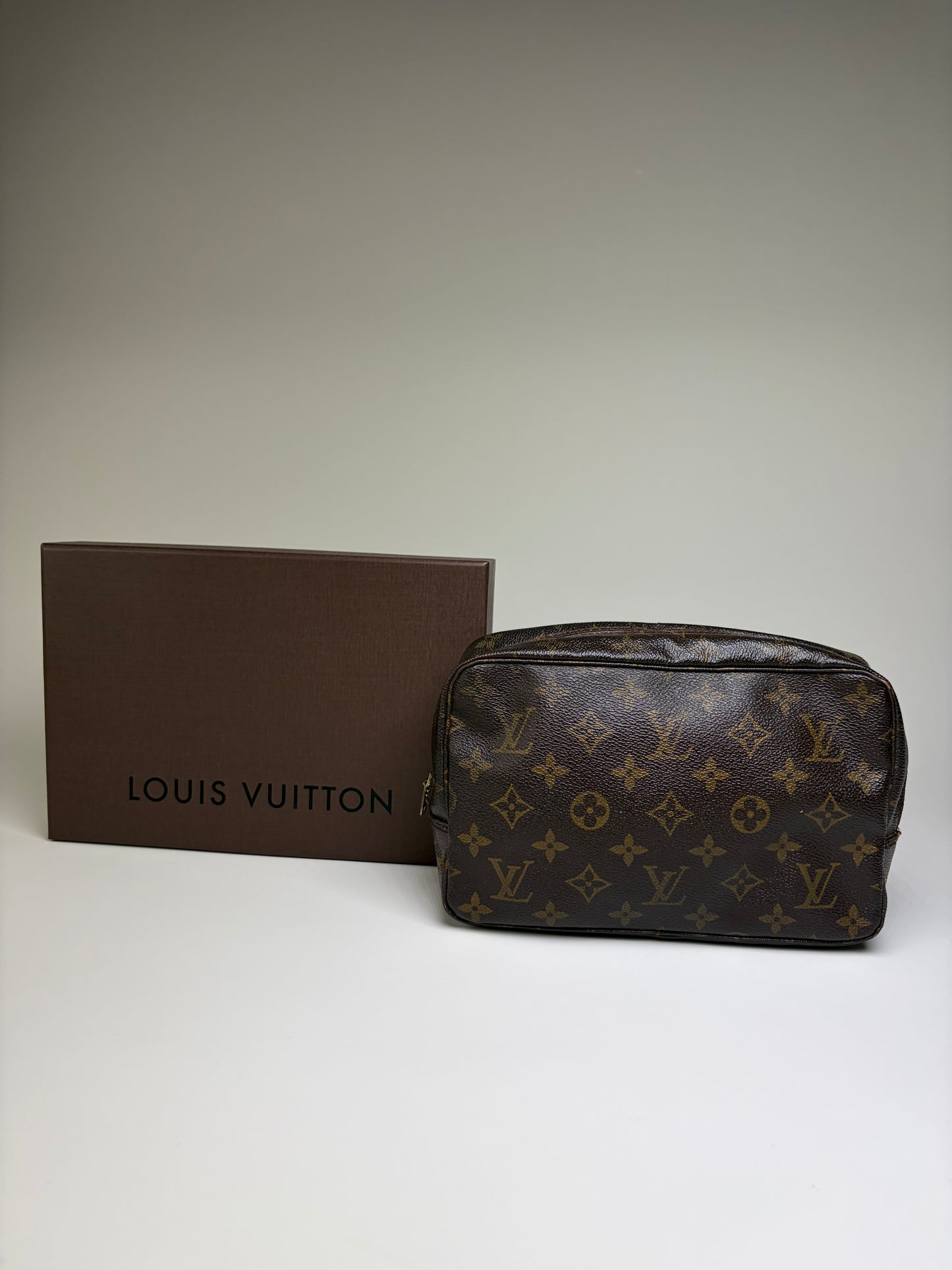 Vintage Louis Vuitton Monogram Canvas Cosmetic Pouch Brown Gold