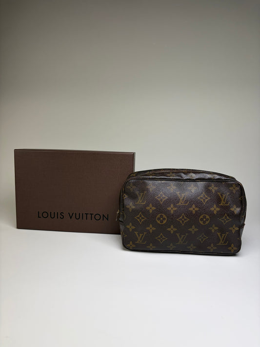 Vintage Louis Vuitton Monogram Canvas Cosmetic Pouch Brown Gold