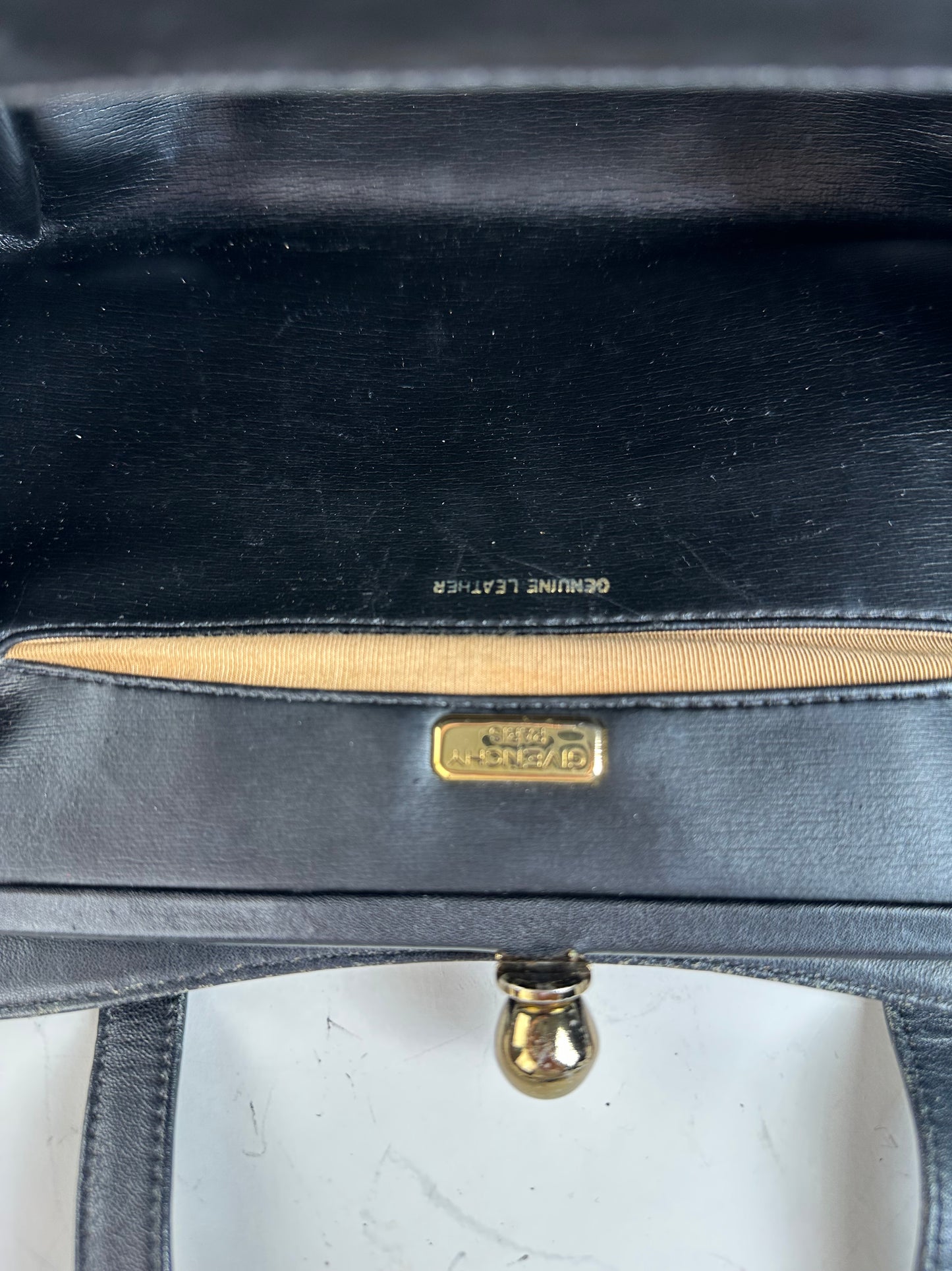 Vintage Givenchy Structured Leather Tote Black Gold