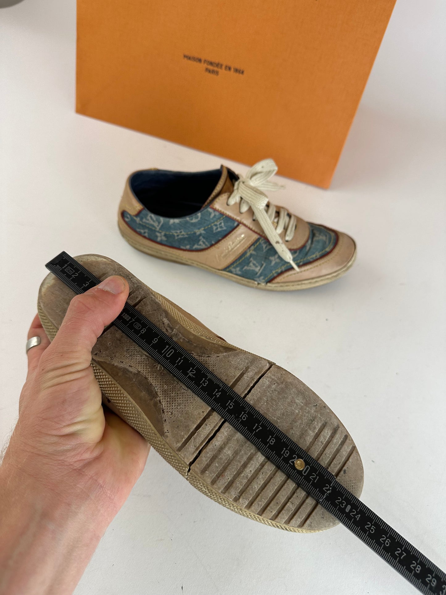 Vintage Louis Vuitton Monogram Denim Leather Sneaker Blue EU36