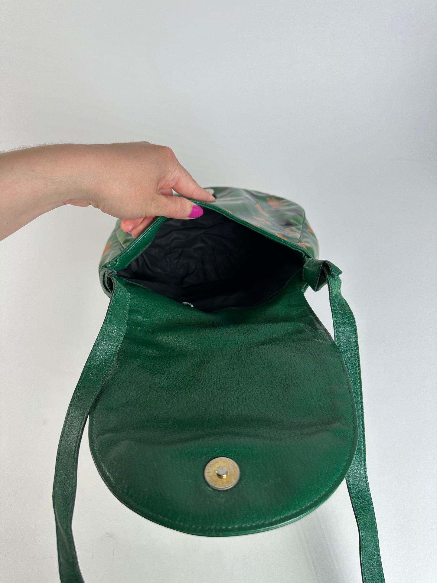 Vintage Bottega Veneta Butterfly Print Patent Shoulder Bag Green