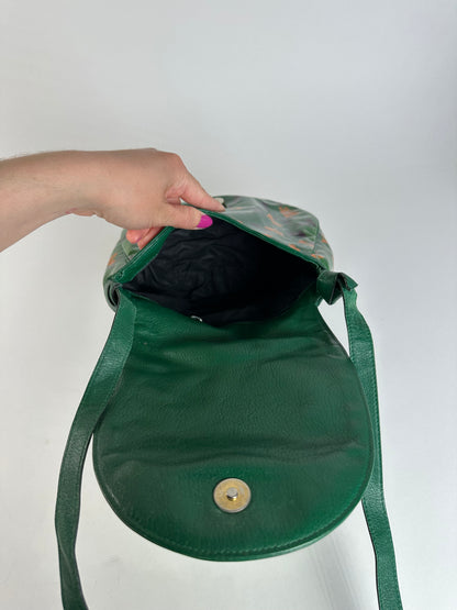 Vintage Bottega Veneta Butterfly Print Patent Shoulder Bag Green