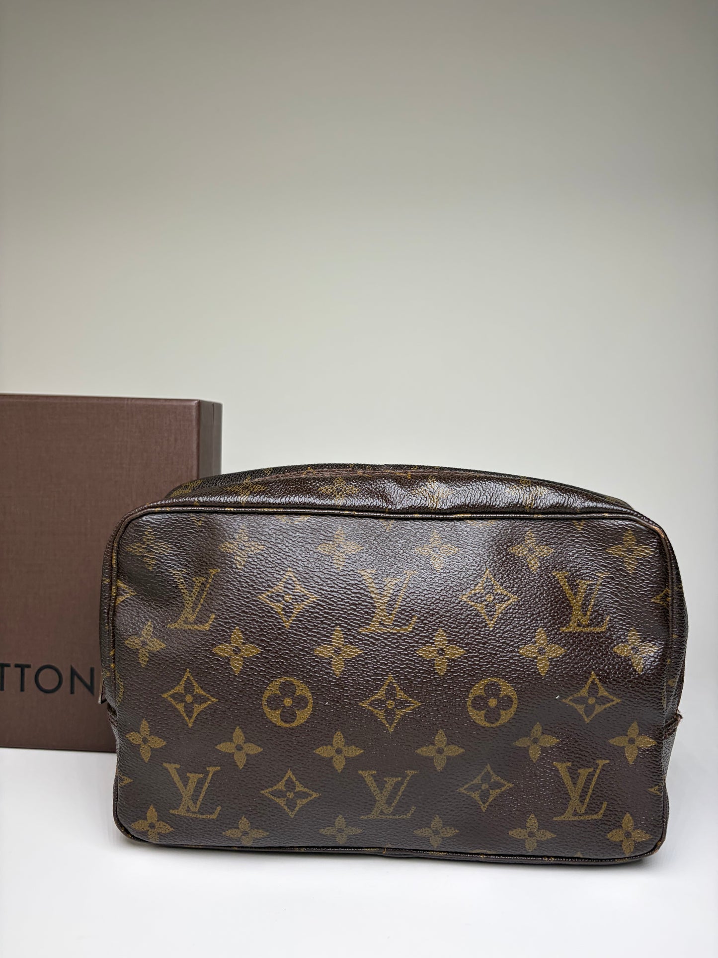 Vintage Louis Vuitton Monogram Canvas Cosmetic Pouch Brown Gold