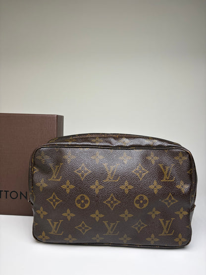 Vintage Louis Vuitton Monogram Canvas Cosmetic Pouch Brown Gold