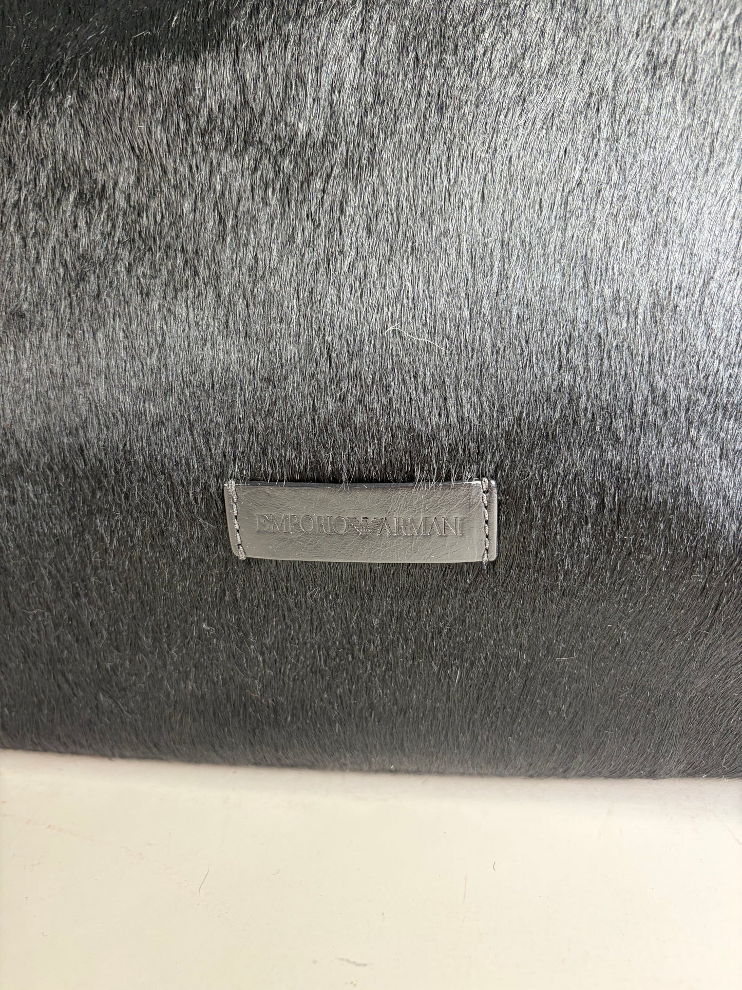 Vintage Emporio Armani Leather Fur Finish Shoulder Bag Black