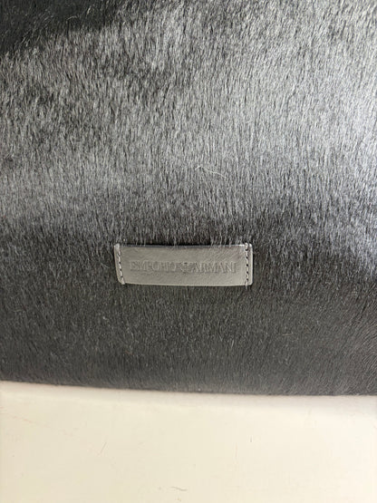 Vintage Emporio Armani Leather Fur Finish Shoulder Bag Black