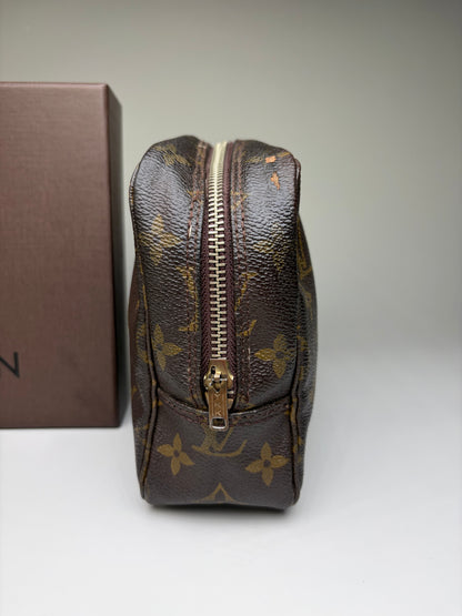 Vintage Louis Vuitton Monogram Canvas Cosmetic Pouch Brown Gold