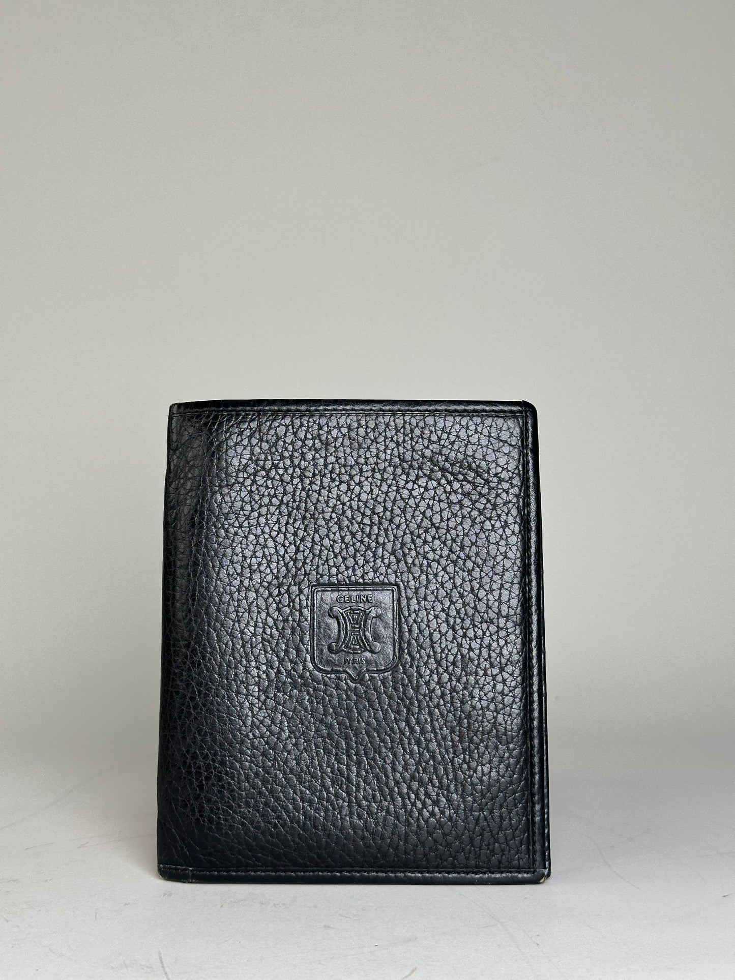 Vintage Celine Pebbled Leather Card Holder Black Gold