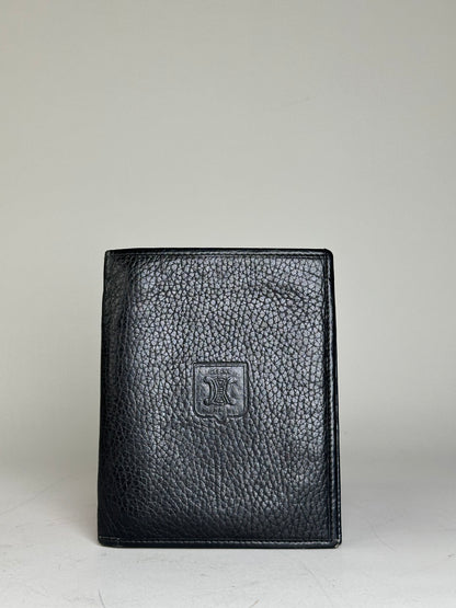 Vintage Celine Pebbled Leather Card Holder Black Gold