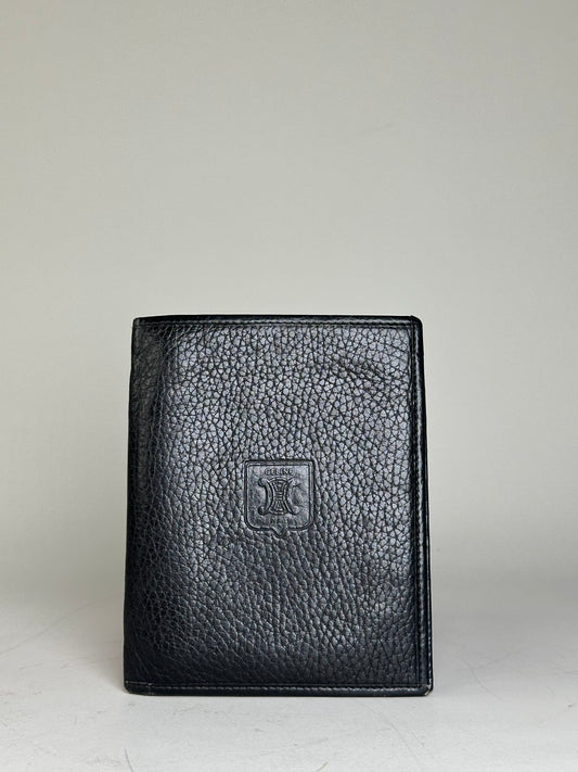 Vintage Celine Pebbled Leather Card Holder Black Gold