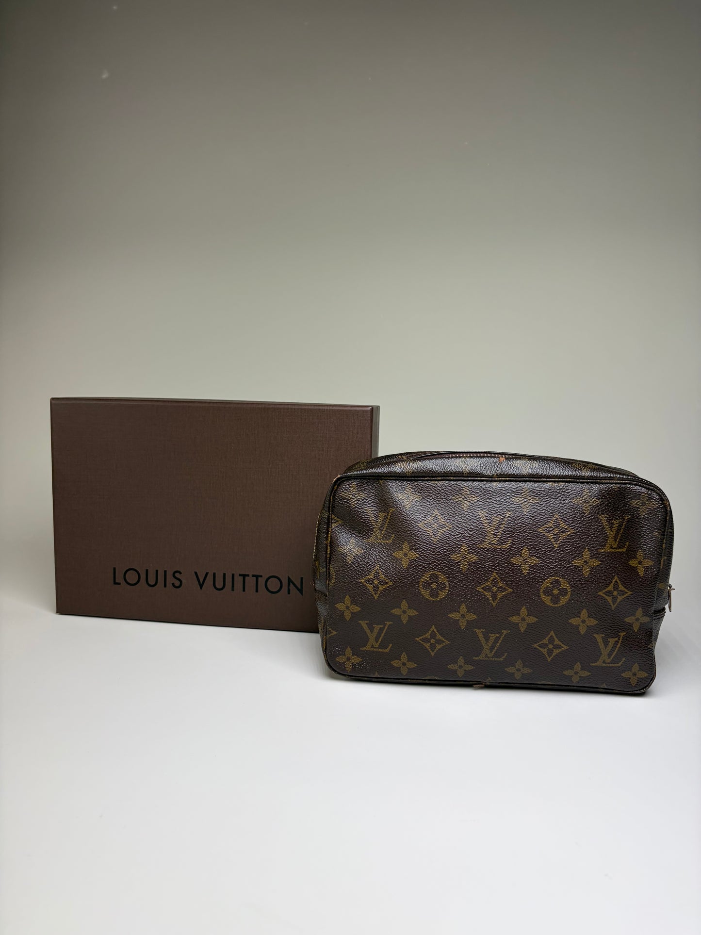 Vintage Louis Vuitton Monogram Canvas Cosmetic Pouch Brown Gold