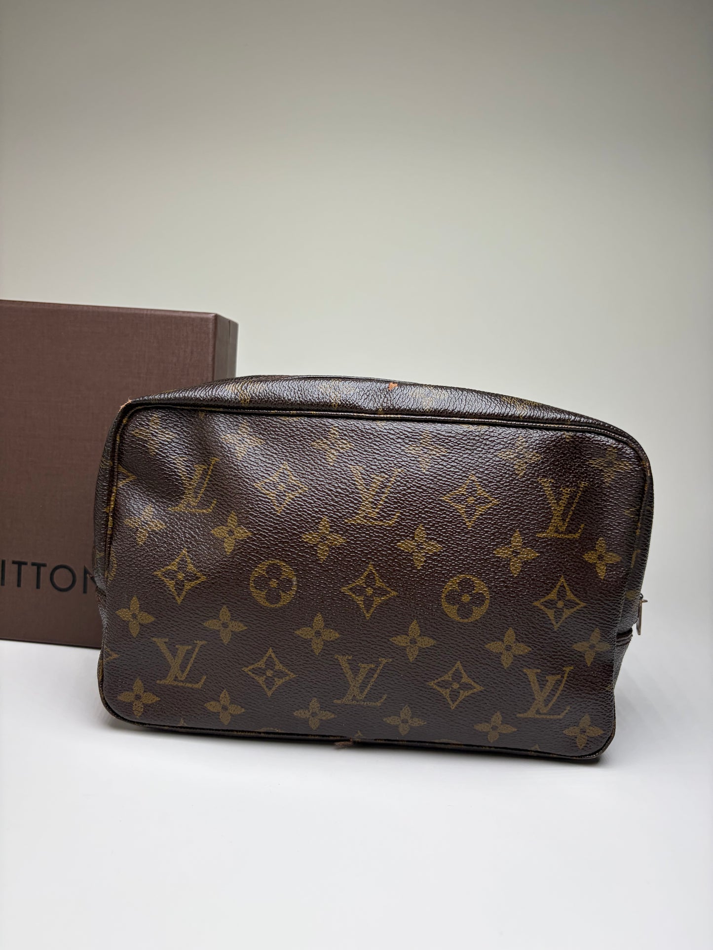 Vintage Louis Vuitton Monogram Canvas Cosmetic Pouch Brown Gold