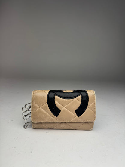 Vintage Chanel Leather Key Holder Beige black