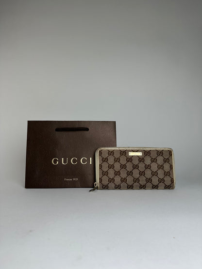 Vintage Gucci GG Canvas Zip-Around Wallet Beige