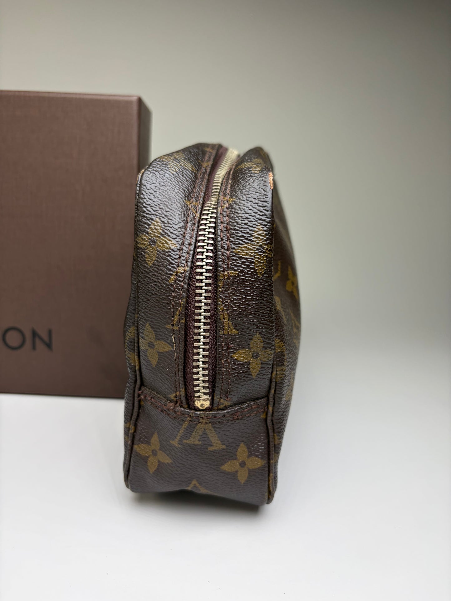 Vintage Louis Vuitton Monogram Canvas Cosmetic Pouch Brown Gold