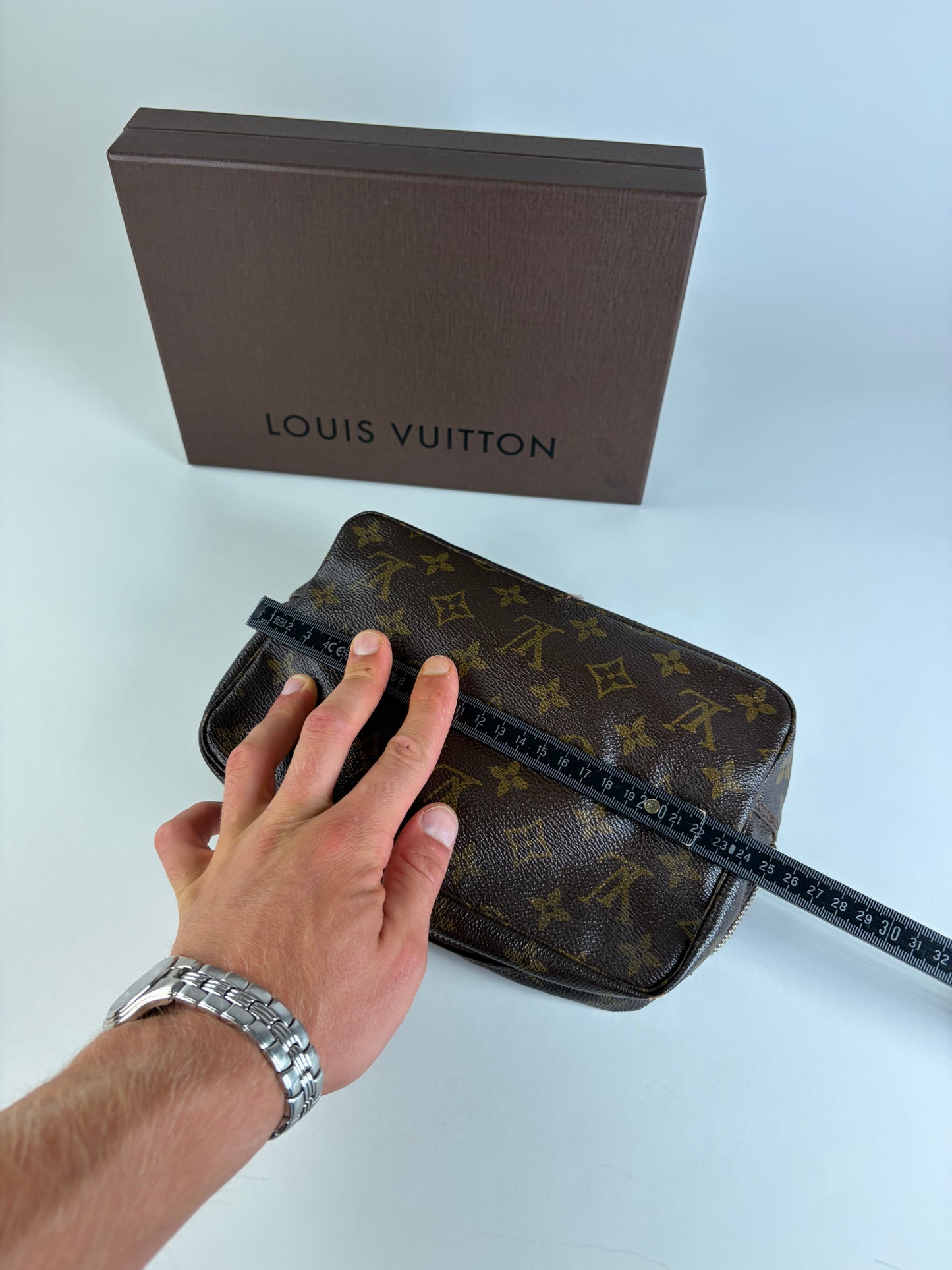 Vintage Louis Vuitton Monogram Canvas Cosmetic Pouch Brown Gold