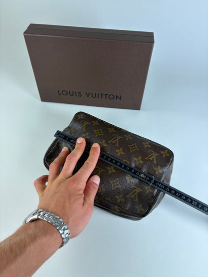 Vintage Louis Vuitton Monogram Canvas Cosmetic Pouch Brown Gold