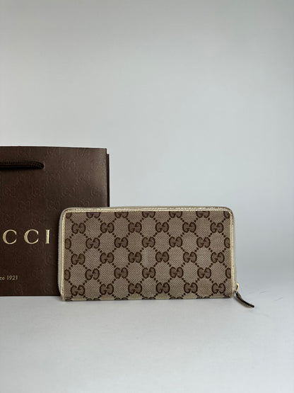 Vintage Gucci GG Canvas Zip-Around Wallet Beige