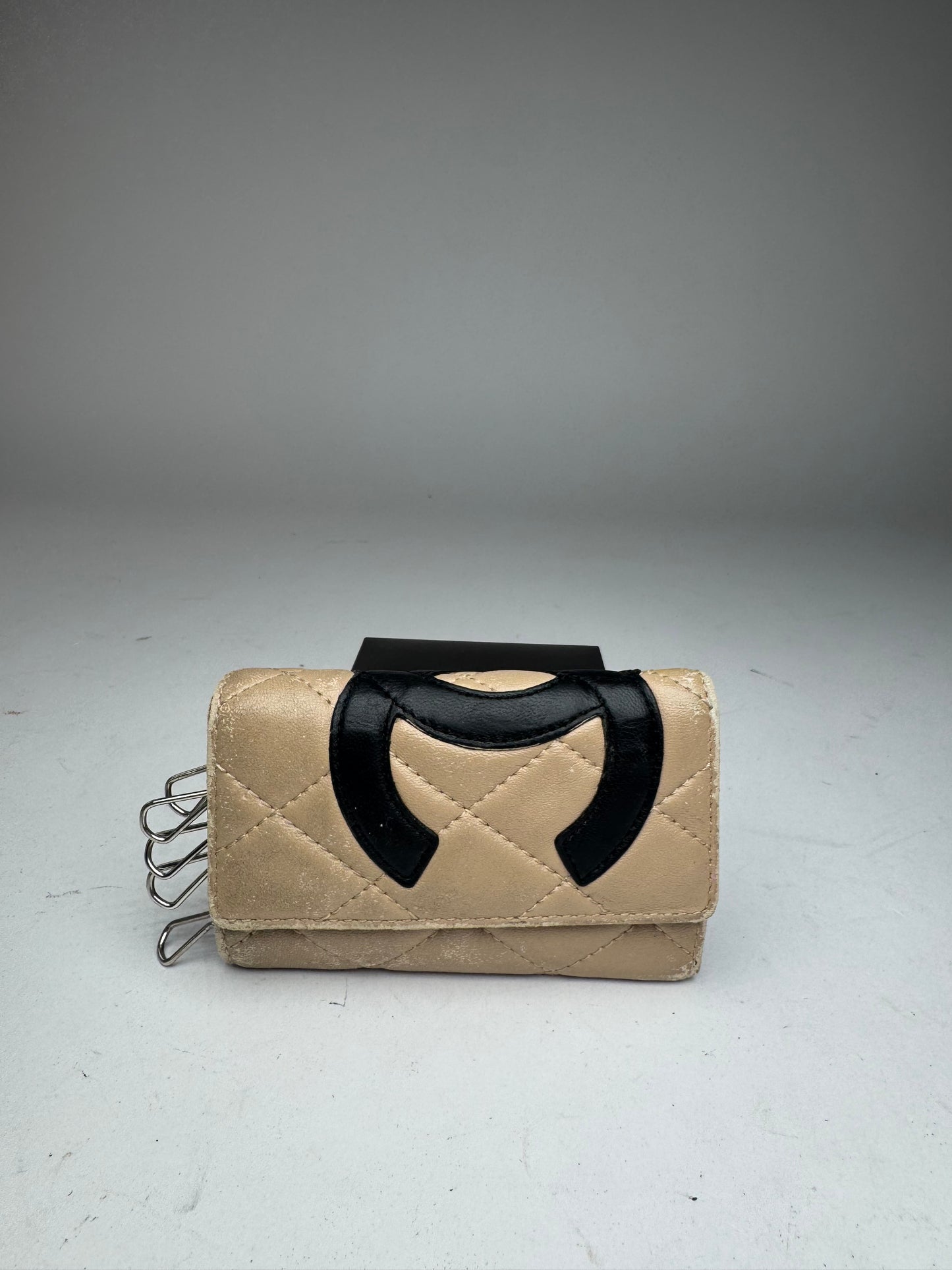 Vintage Chanel Leather Key Holder Beige black